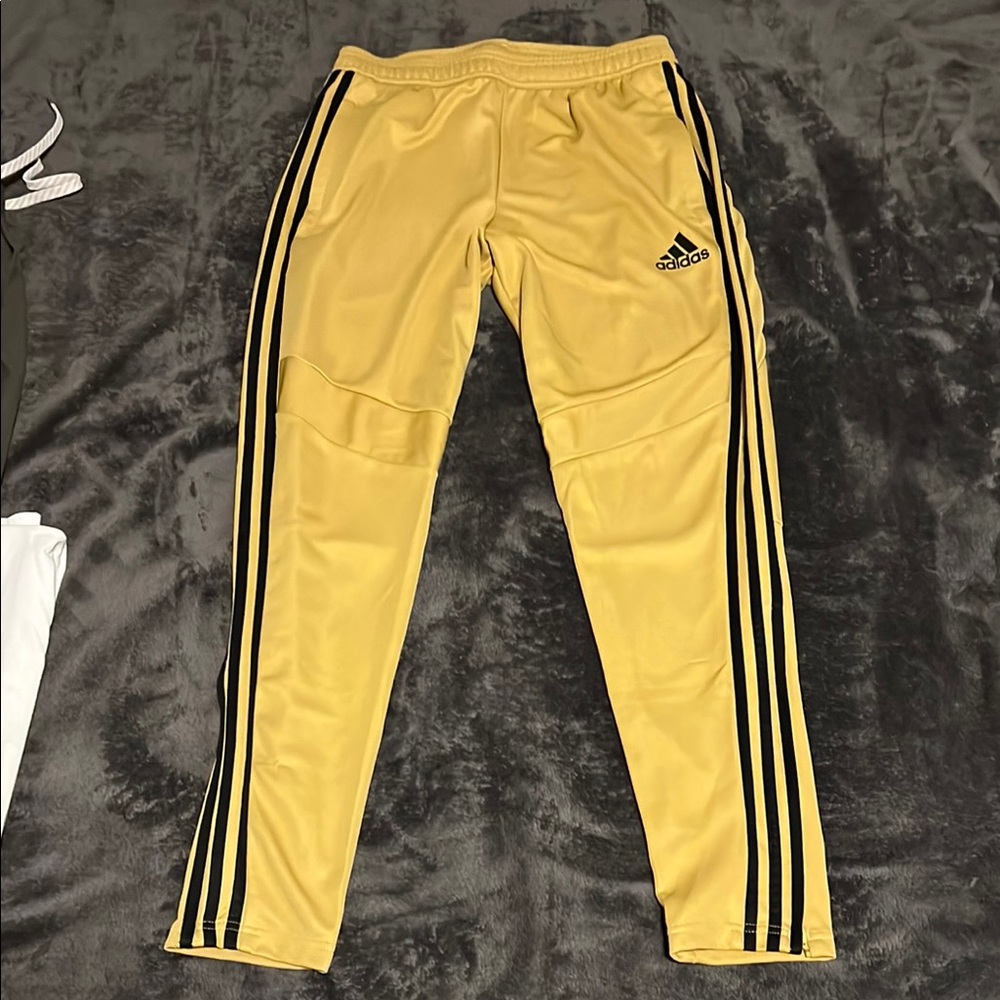 Adidas Gold and Black Sweatpants with Signature Stripes